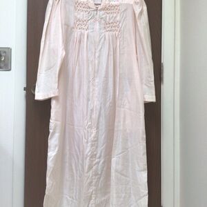 Barbizon at Home pastel pink nightgown satin, smocking,embroidered, zip, sz M